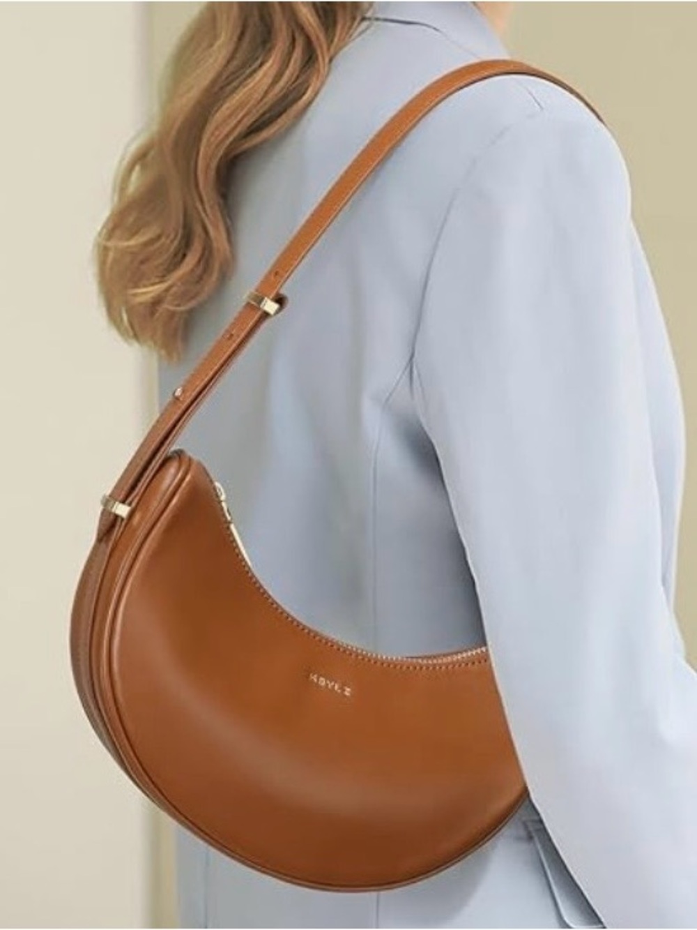 Keyli Brown Vegan Leather Crescent Shoulder Bag Y2K Half Moon Purse